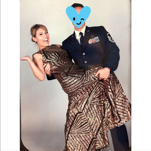 Gorgeous Black and Rose Gold/Bronze Sequin Gown - Picture 3 of 8